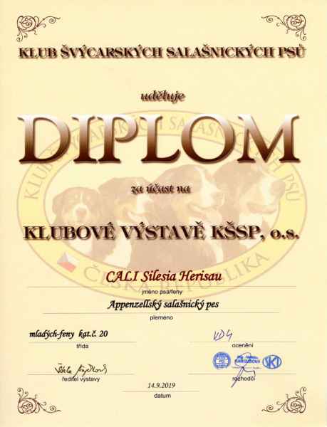 Diplom z Klubové výstavy KŠSP